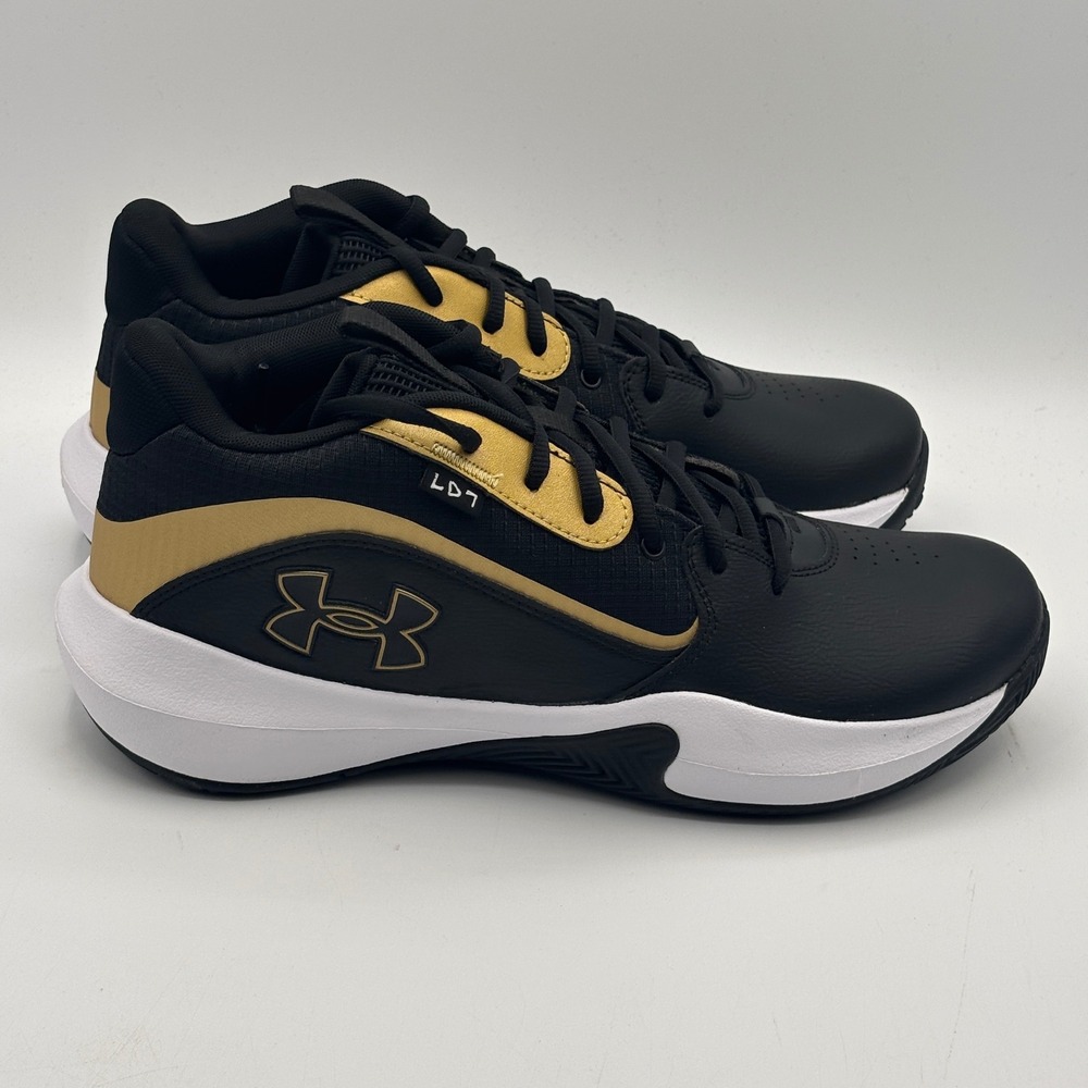 Under Armour UA Lockdown 7 Shoes Mens Size 11 Black Gold Basketball 3028512-001